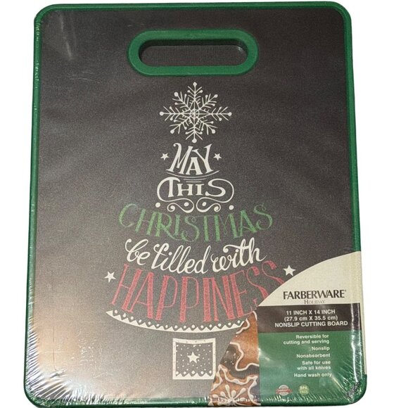 NIP Farberware 11"x14" Reversible Nonslip Cutting Board Christmas Black Green - Picture 1 of 3